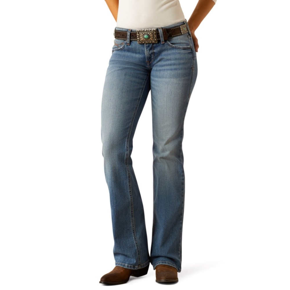 50%offw❤️ Ariat R.E.A.L. Jeans Mid Rise boot Leg Stretch Color Rainstorm Blue 38